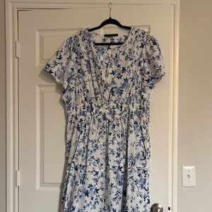 French Connection White and Blue Floral Midi Dress